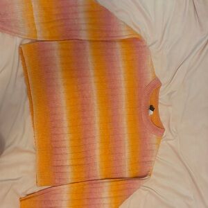 Divided Striped Ombre Crewneck Sweater in Pink & Orange